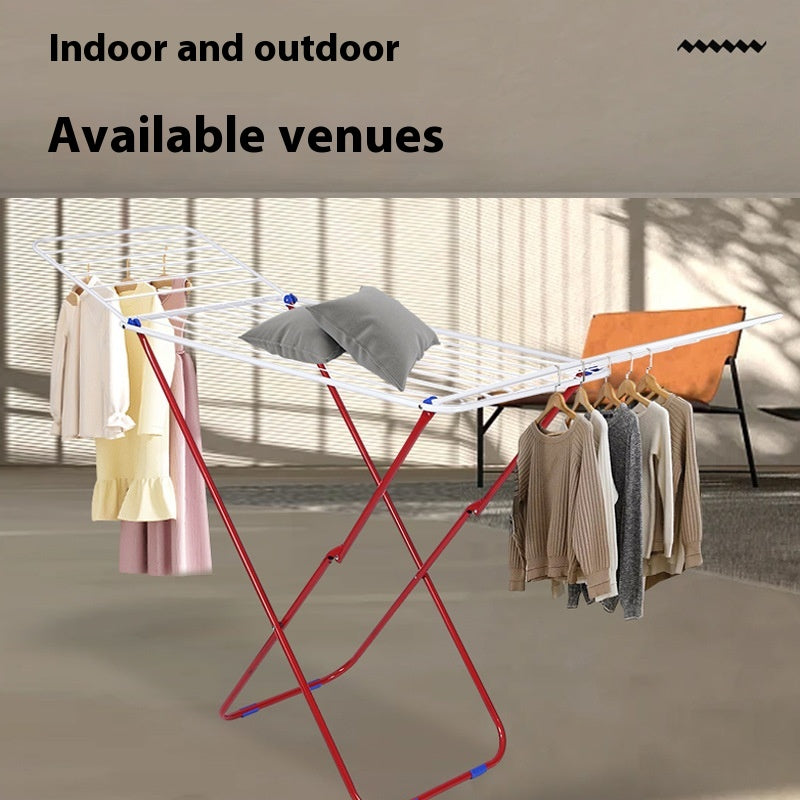 Indoor Folding Clothes Hanger Stand - Installation-Free Mobile Wardrobe Organizer