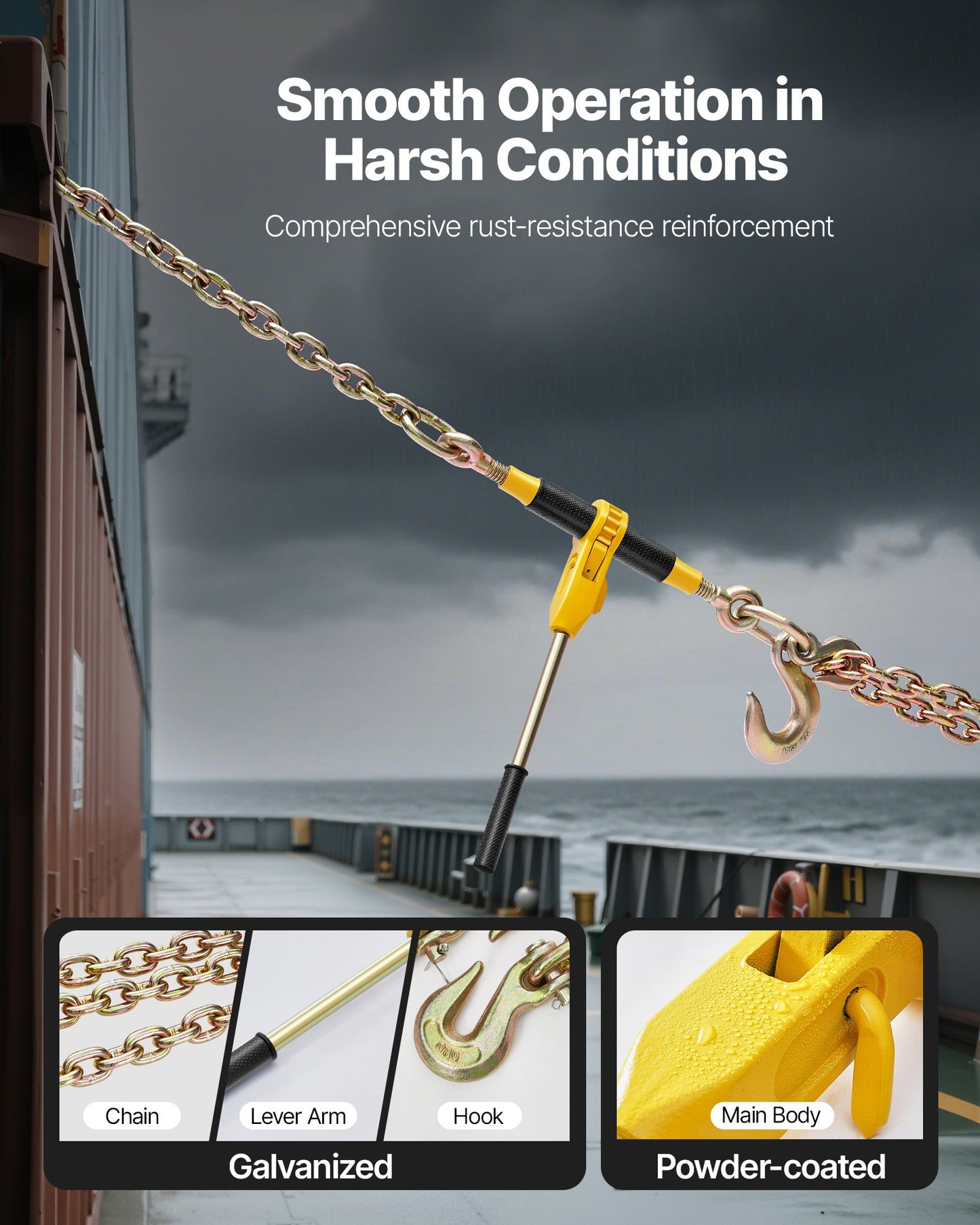 Heavy Duty Load Chain Binder with 3/8-Inch to 1/2-Inch Chains, Yellow