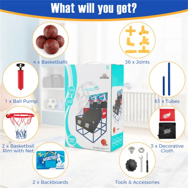 Kids Basketball Arcade Game - Dual Shot with 4 Balls & Pump