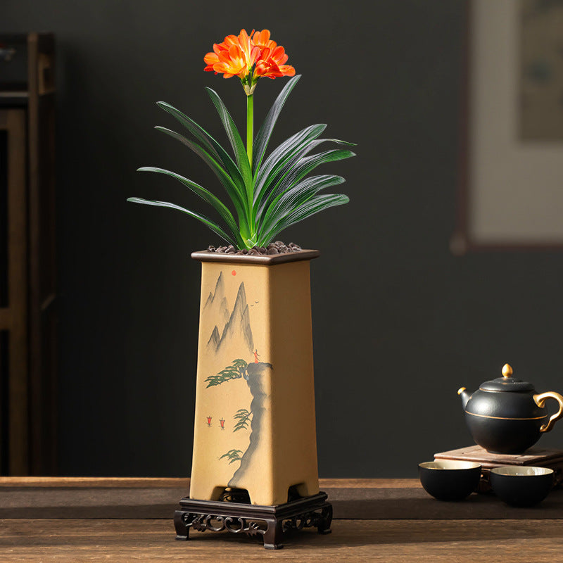 Retro Ceramic Bonsai Plant Pot with Support for Indoor Decor - Medium