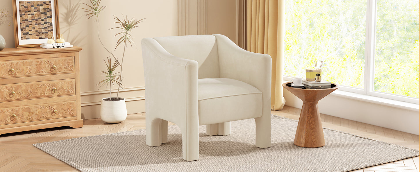 Beige Upholstered Barrel Accent Chair for Living Room & Bedroom