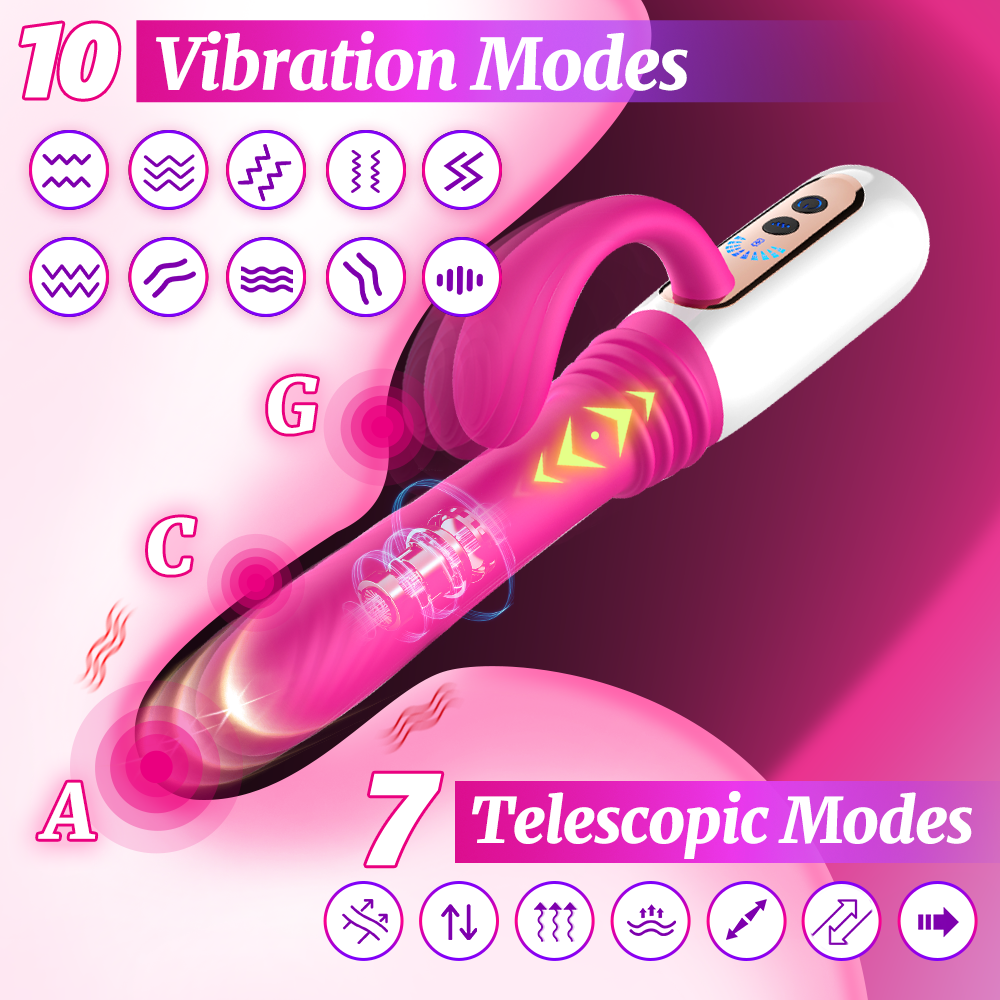 Thrusting Dildo Vibrator with Remote - 10 Vibrating Modes, 7 Thrusting Functions