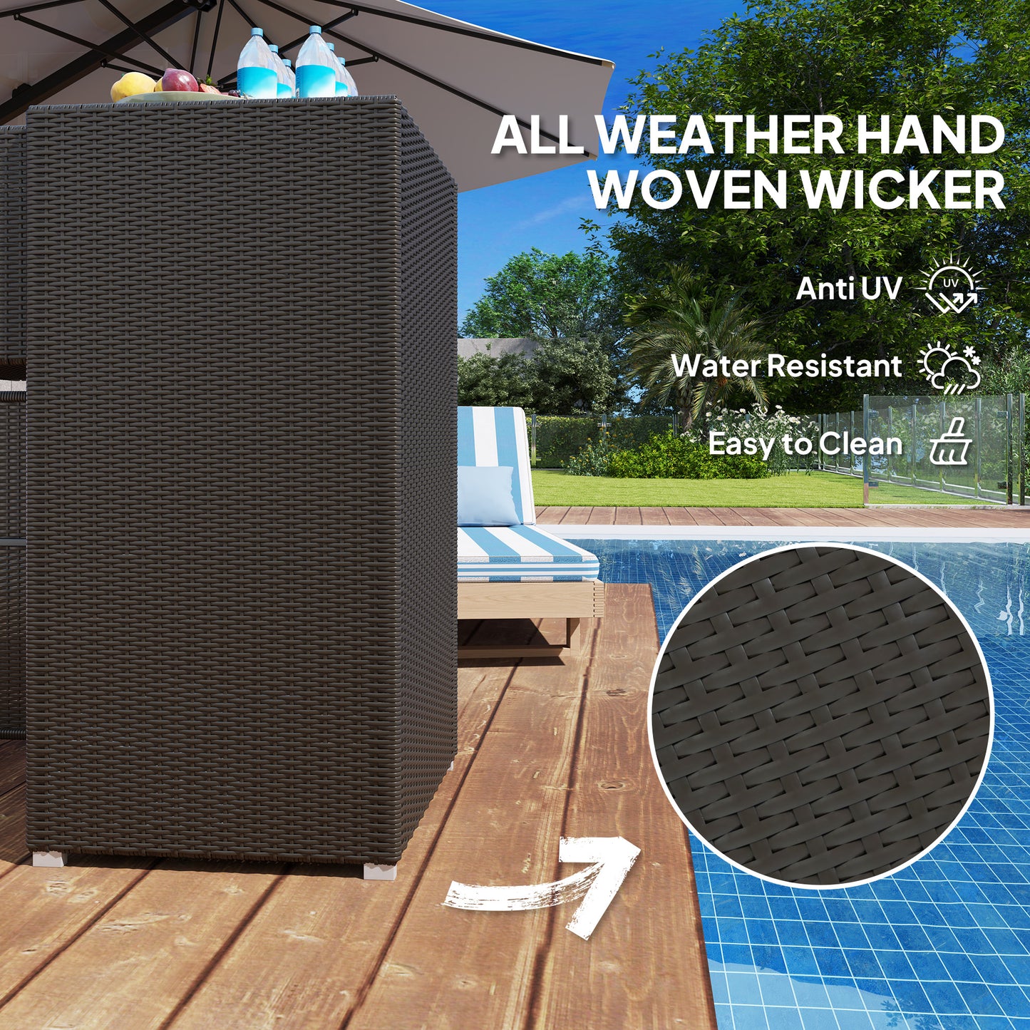 Outdoor Towel Rack For Pool W Drawer & Cabinet, Dark Brown