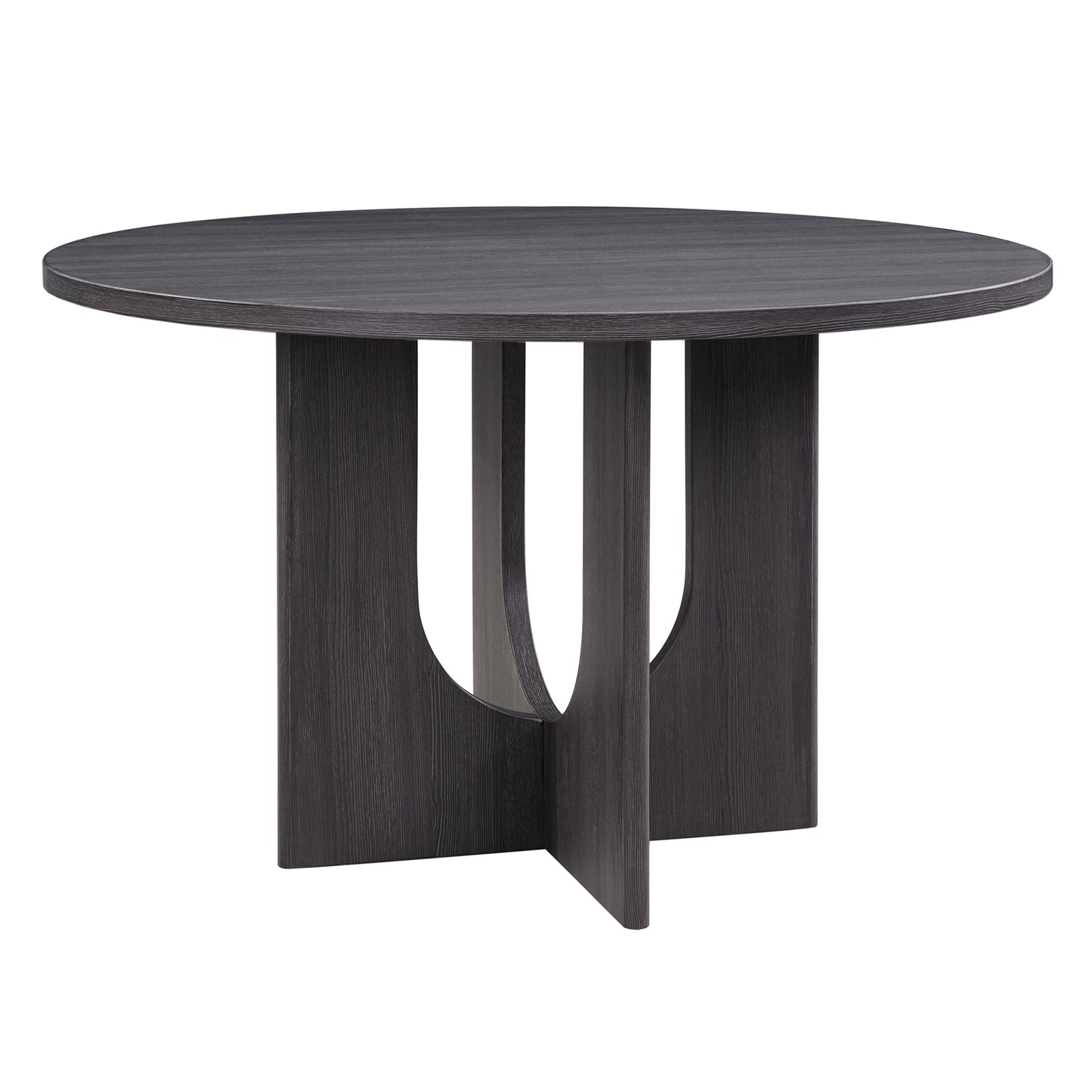 47.3" Round Dining Table Set with 4 Upholstered Chairs - Antique Black & Beige