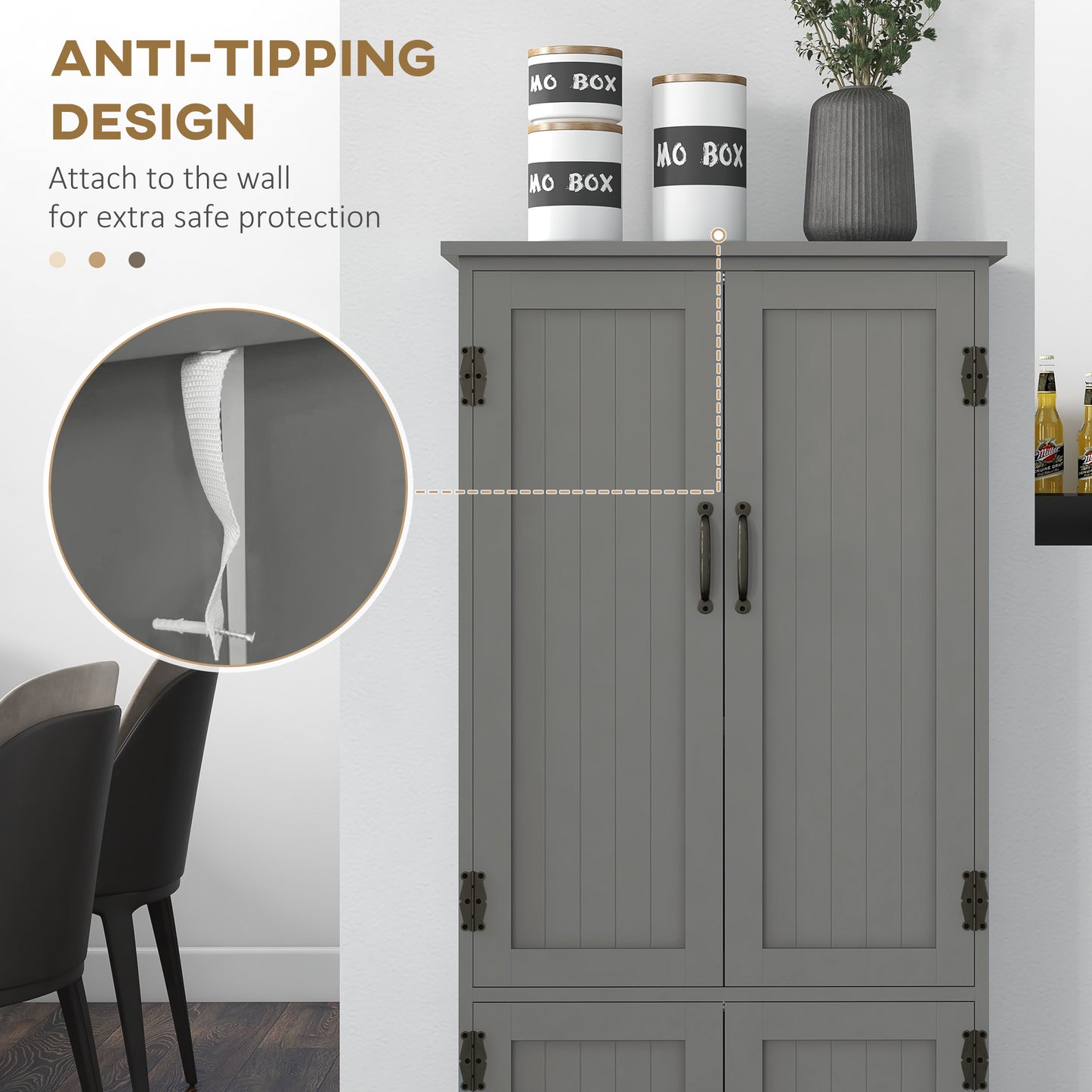 Gray Accent Floor Storage Cabinet with Adjustable Shelves