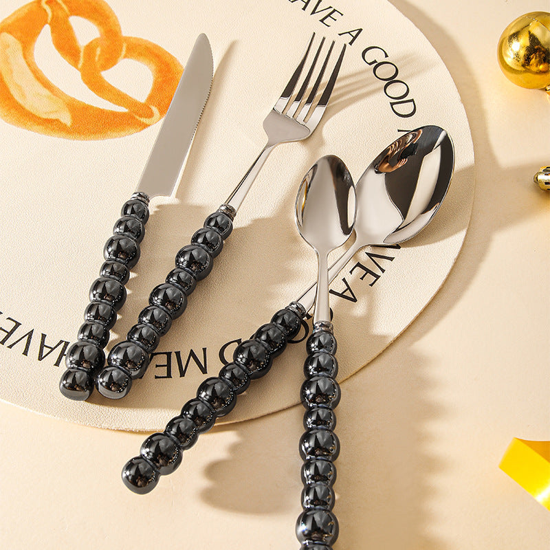 Ceramic Pearl Handle Cutlery Set - Spoon Fork Knife Household Dinnerware