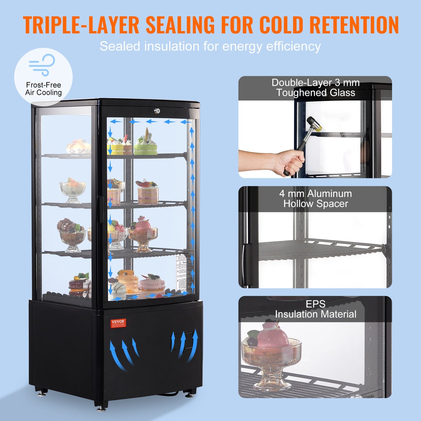 Countertop Refrigerated Display Case 3 Cu.Ft. Bakery Showcase with LED Lighting