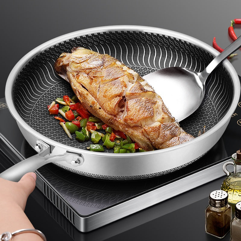 Stainless Steel Frying Pan with Glass Cover - Induction & Gas Stove Compatible