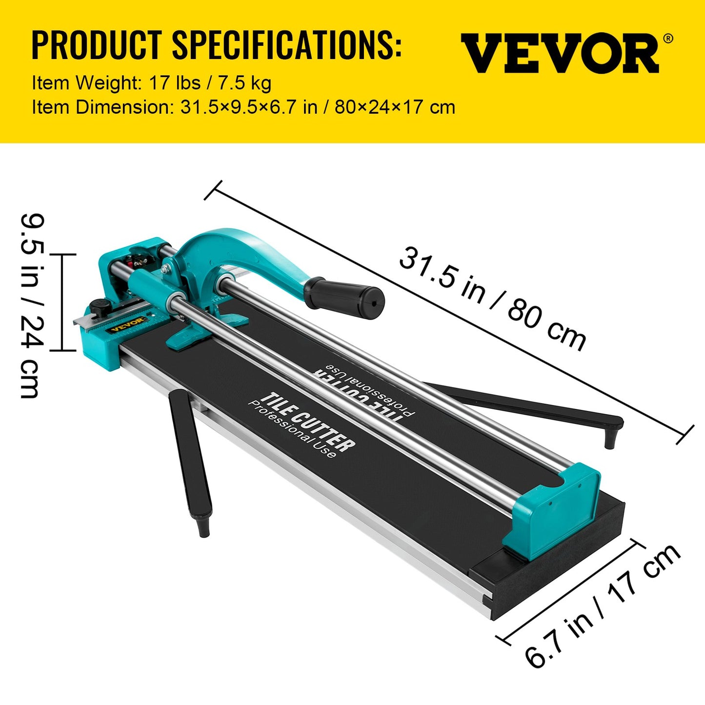 24 Inch Manual Tile Cutter with Double Rails, Accurate Porcelain & Ceramic Cutting