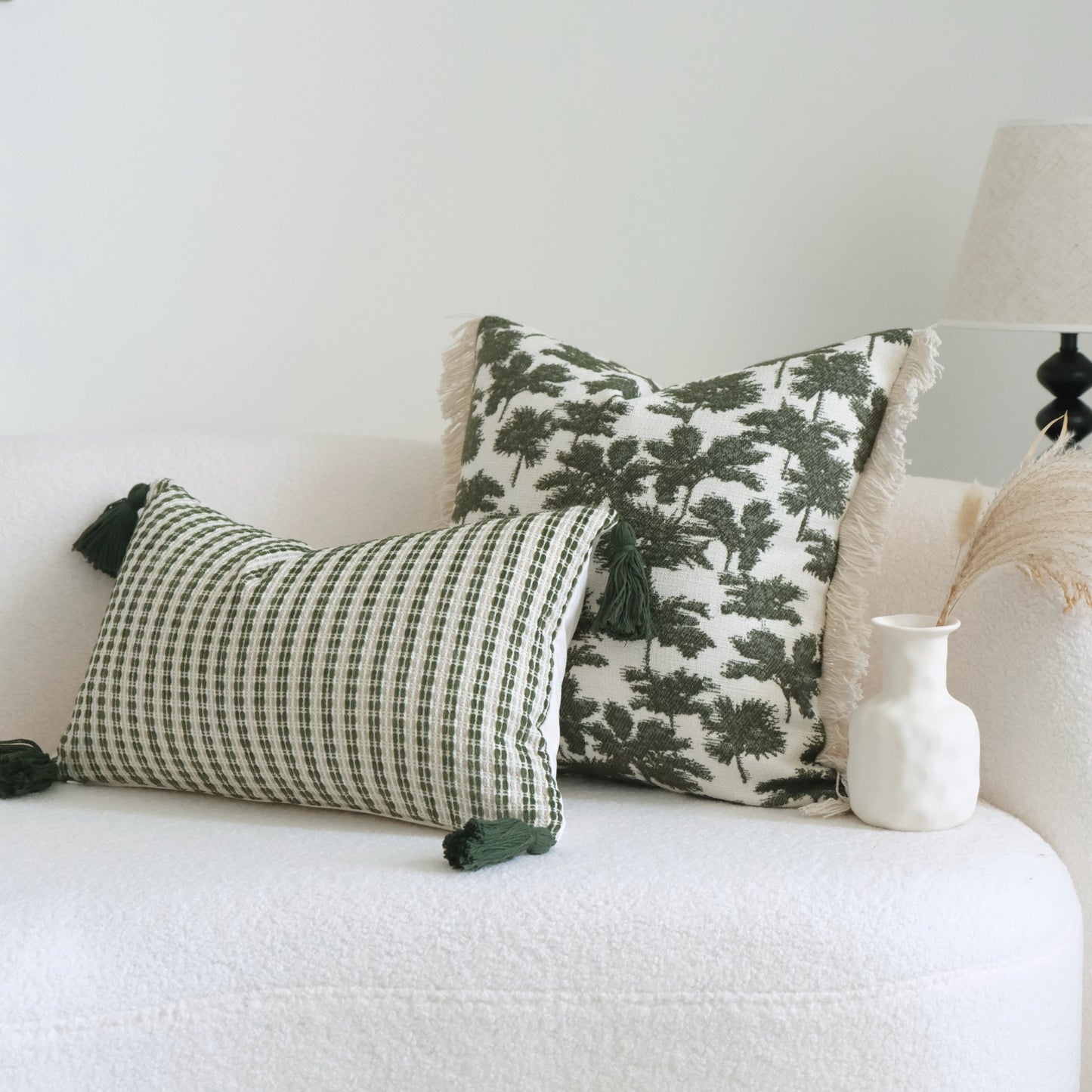 Green Cotton & Linen Tassel Pillowcase Set for Hotel & Home Decor