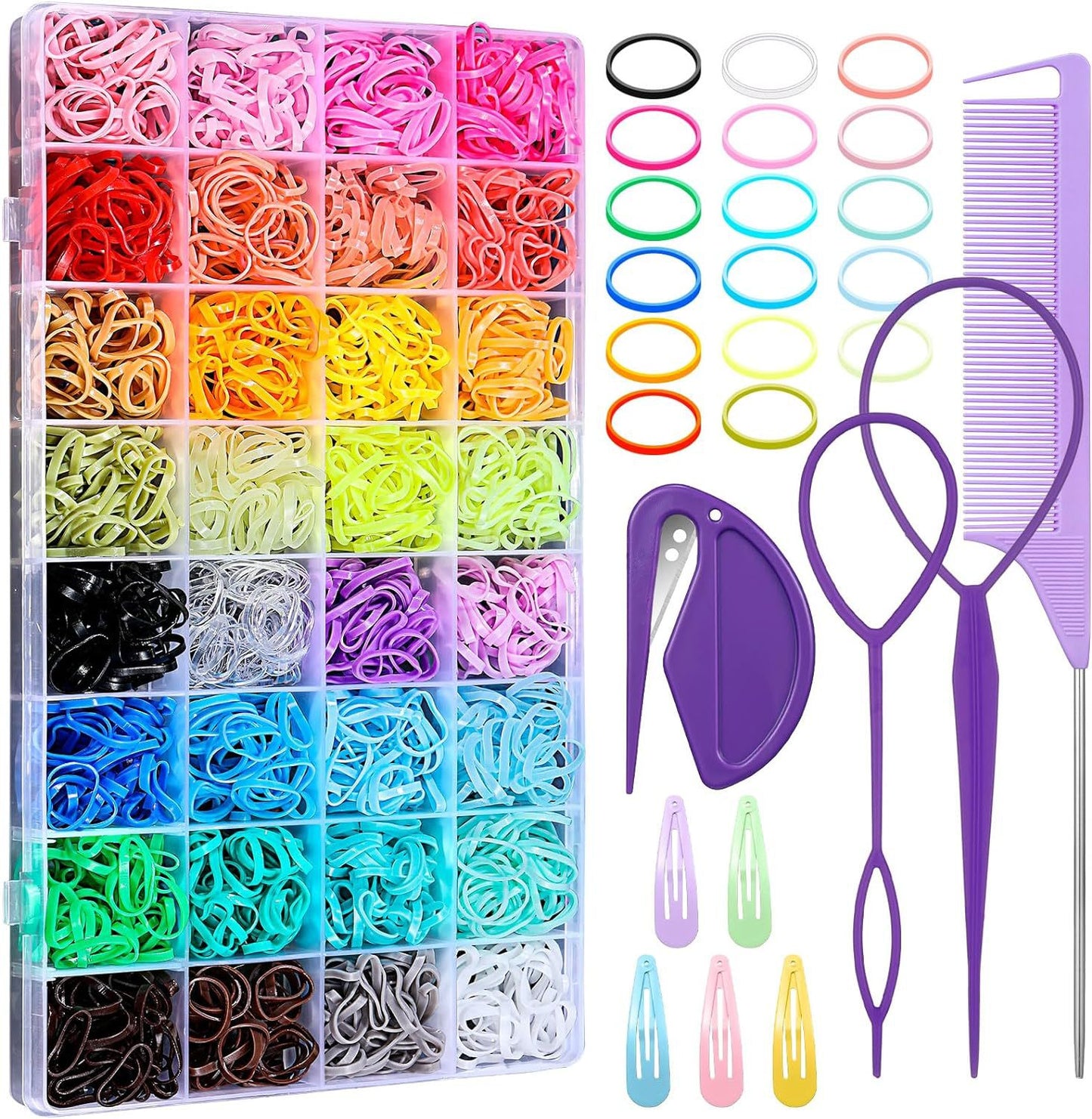 Colorful Hair Elastics Set with Styling Tools for Kids & Teens - 2000 Pcs