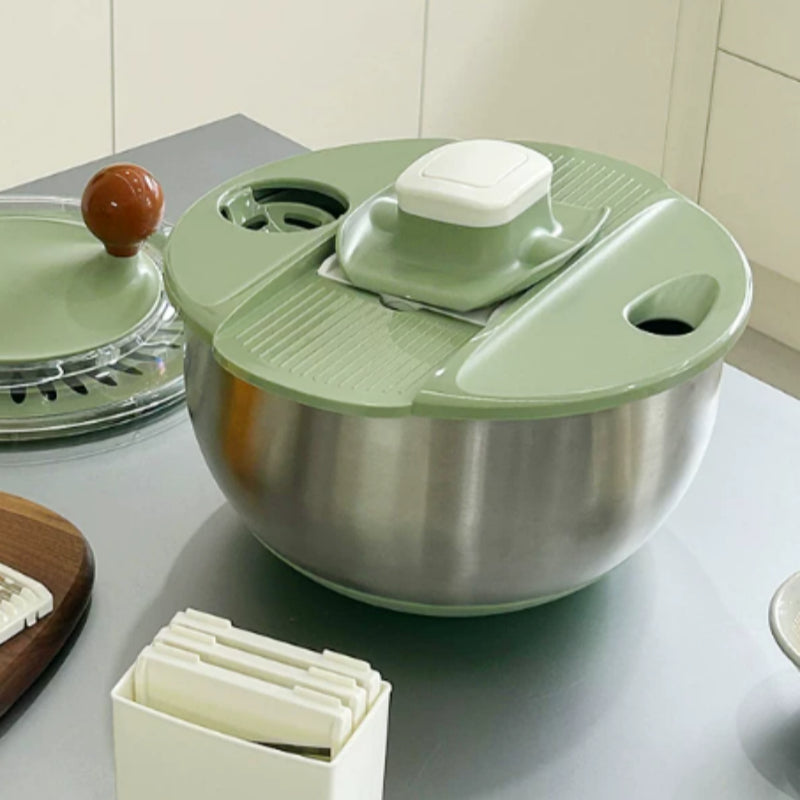 Stainless Steel Vegetable Dehydrator Salad Spinner & Dish Cutter - Green