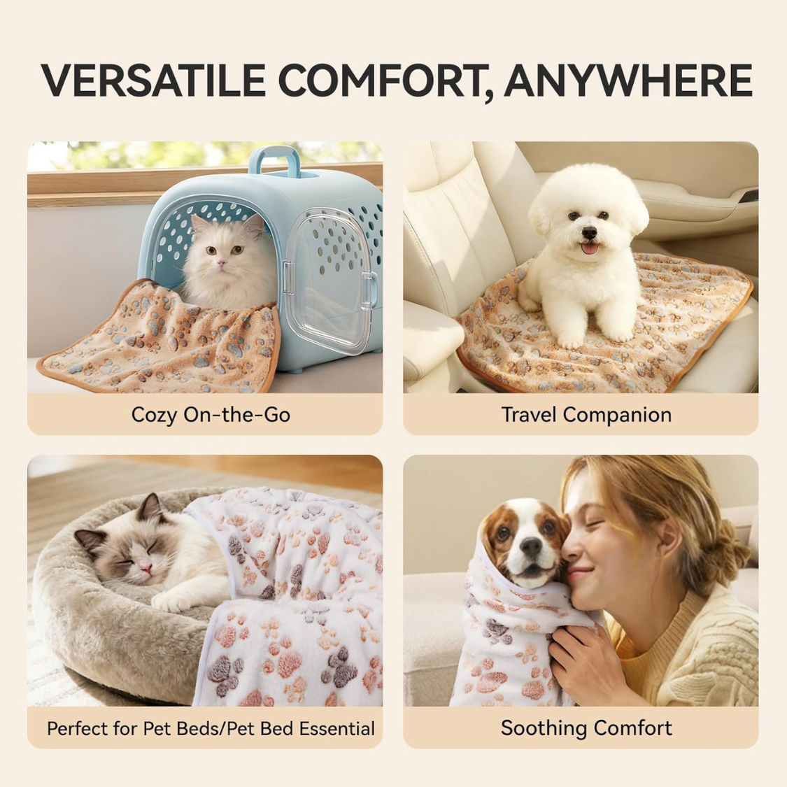 Premium Soft Fluffy Fleece Dog & Cat Blanket Set - Multicolor, 3-Pack