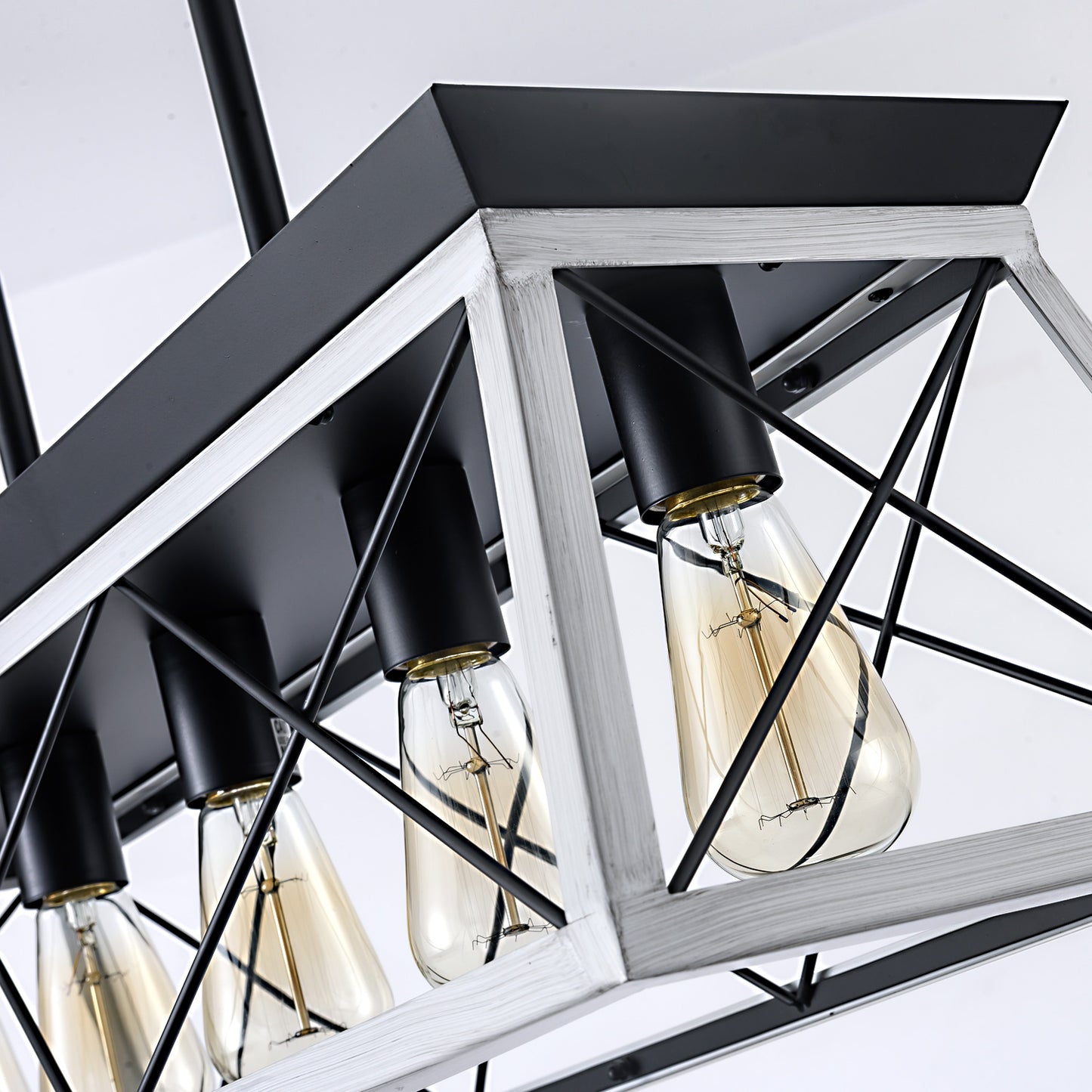 32-Inch Black & White Industrial 5-Light Pendant Chandelier - Adjustable Hanging Light