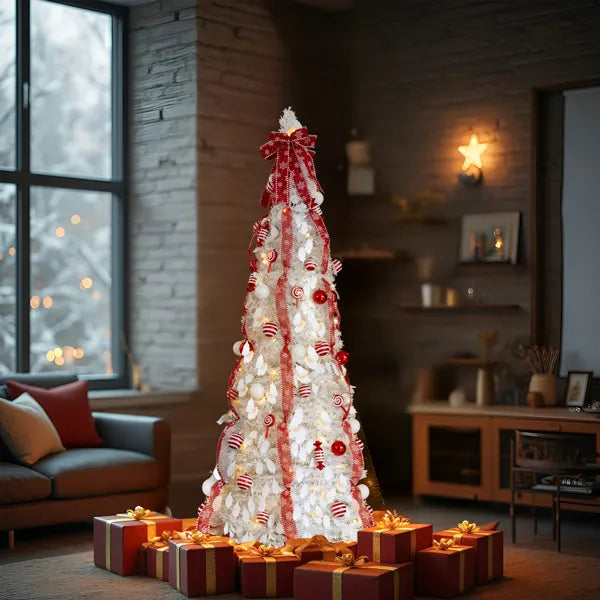 6FT Pre-Lit Christmas Tree with 100 Warm Lights & Ornaments