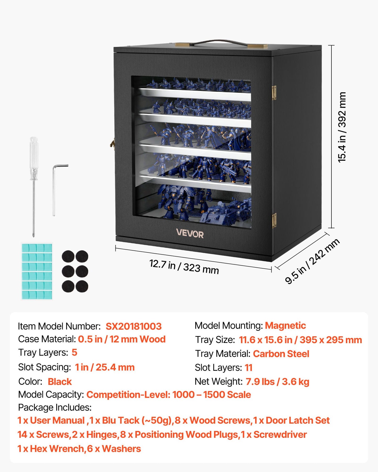 Miniatures Storage Case for Warhammer & 1:1000-1500 Models with 5 Trays, Wooden Display Holder
