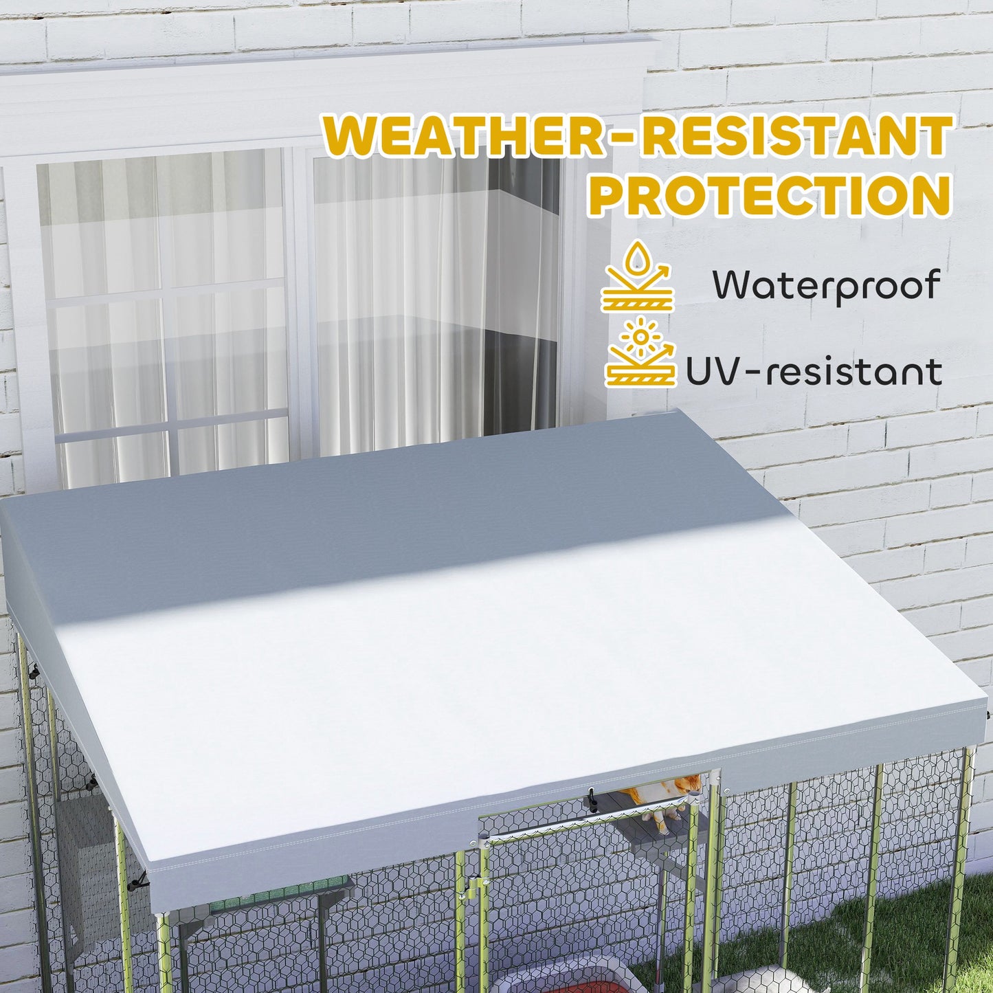 Large Galvanized Steel Cat Enclosure with Waterproof Canopy and Jumping Platforms - Silver, 79 Inches