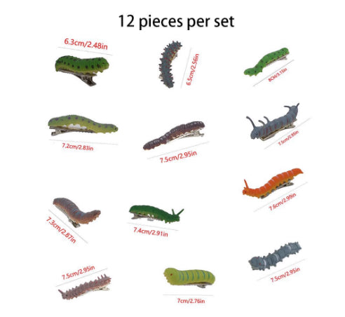 Caterpillar Hair Clip Set - 12 Pieces
