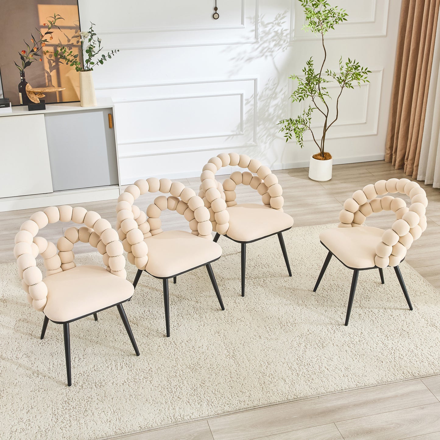 Set of 2 Beige Velvet Bubble Dining Chairs - Modern Accent Chairs