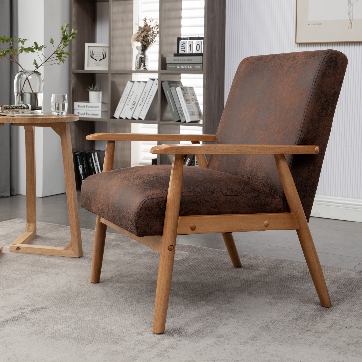 25.38 Wide Classic Mid-Century Modern Arm Chair, Brown