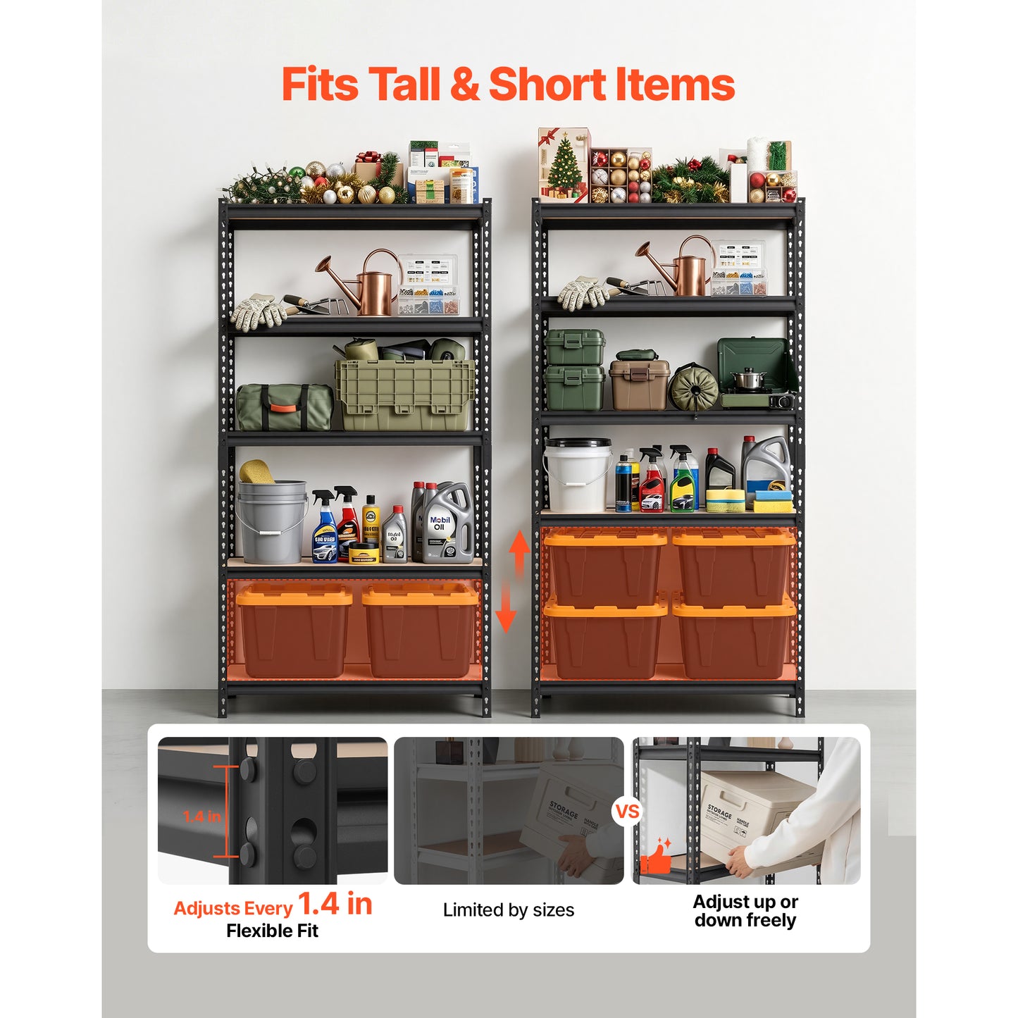 Heavy Duty 5-Tier Garage Storage Shelves - 2000 Lbs Capacity Metal Utility Rack, Adjustable Shelving Unit for Warehouse Basement Kitchen