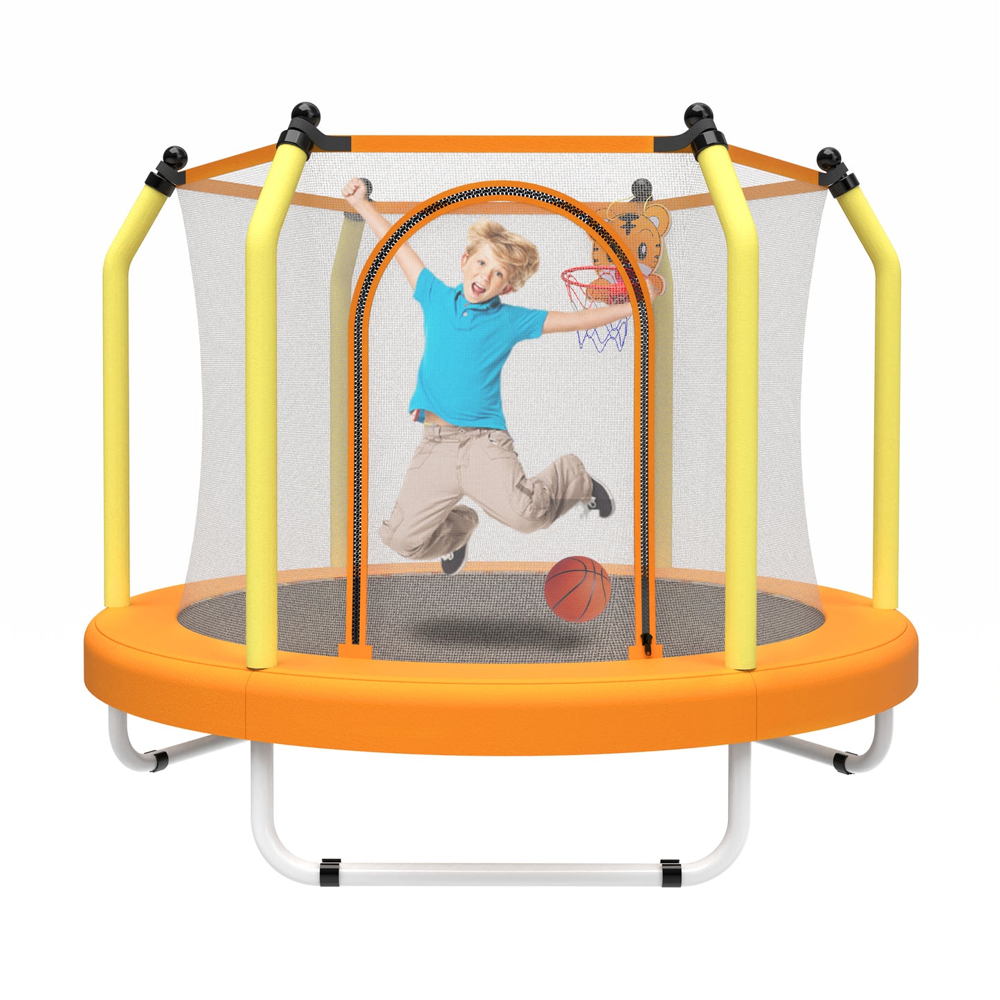 55-Inch Kids Trampoline for Indoor & Outdoor Play with Hoop - Yellow
