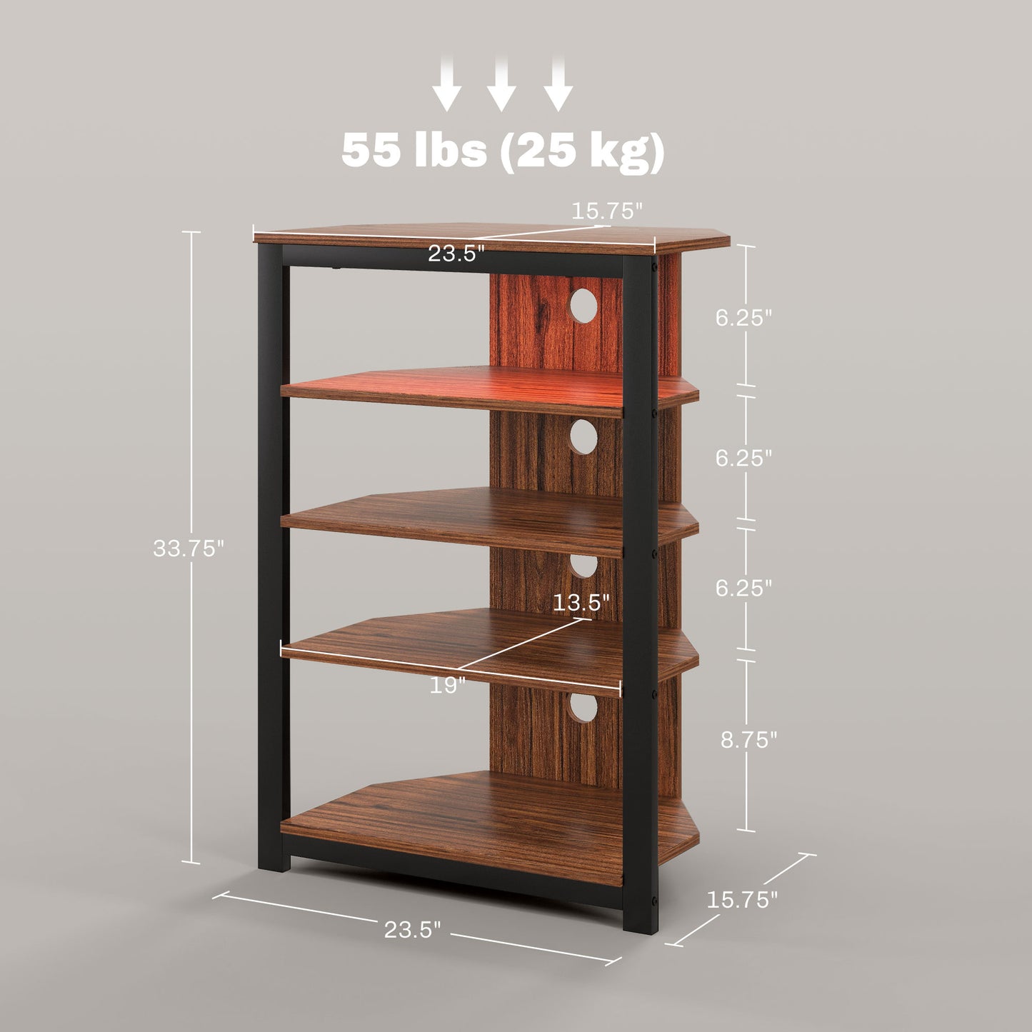 RGB LED TV Stand with Storage Shelves - Chestnut Brown