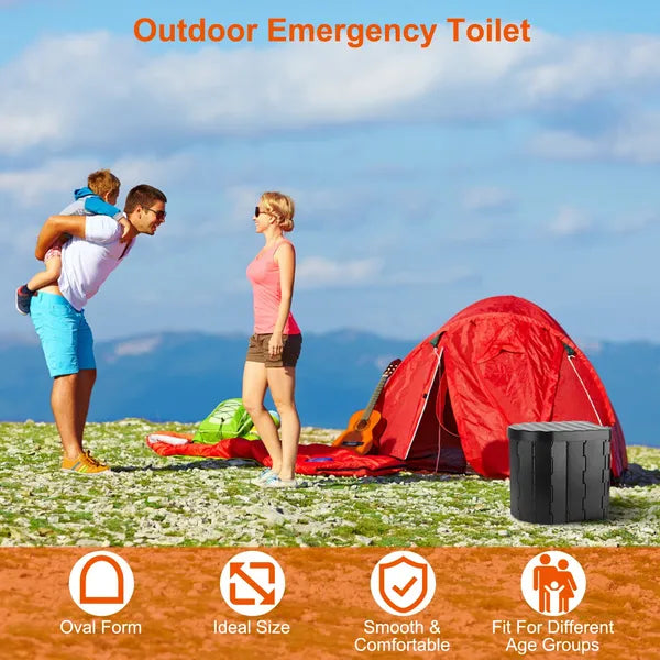 Portable Foldable Toilet with Lid - Travel Commode for Camping