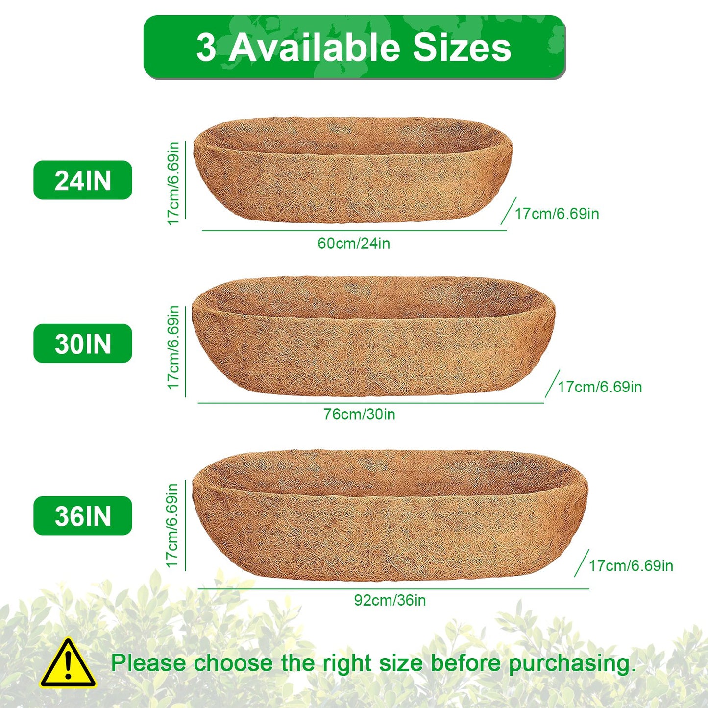 3 Pack Coconut Coir Planter Liners for Window Boxes & Hanging Baskets