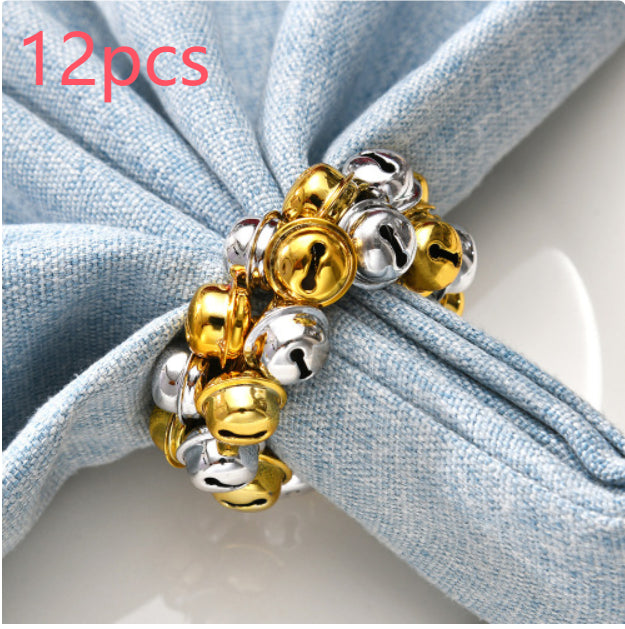 Gold Silver Bell Beaded Napkin Ring Set for Festive Table Decor
