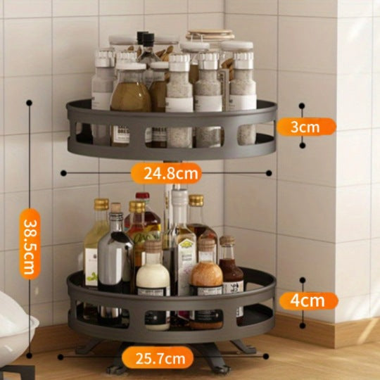 Rotatable Black Kitchen Spice Rack Shelf - Multi-Layer Modern Organizer