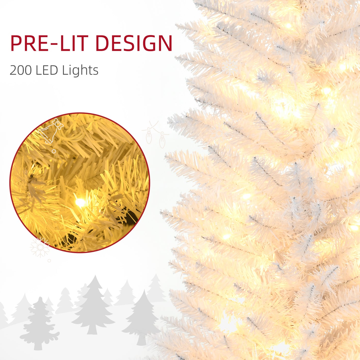 Slim 6ft White Christmas Tree with Warm White LED Lights