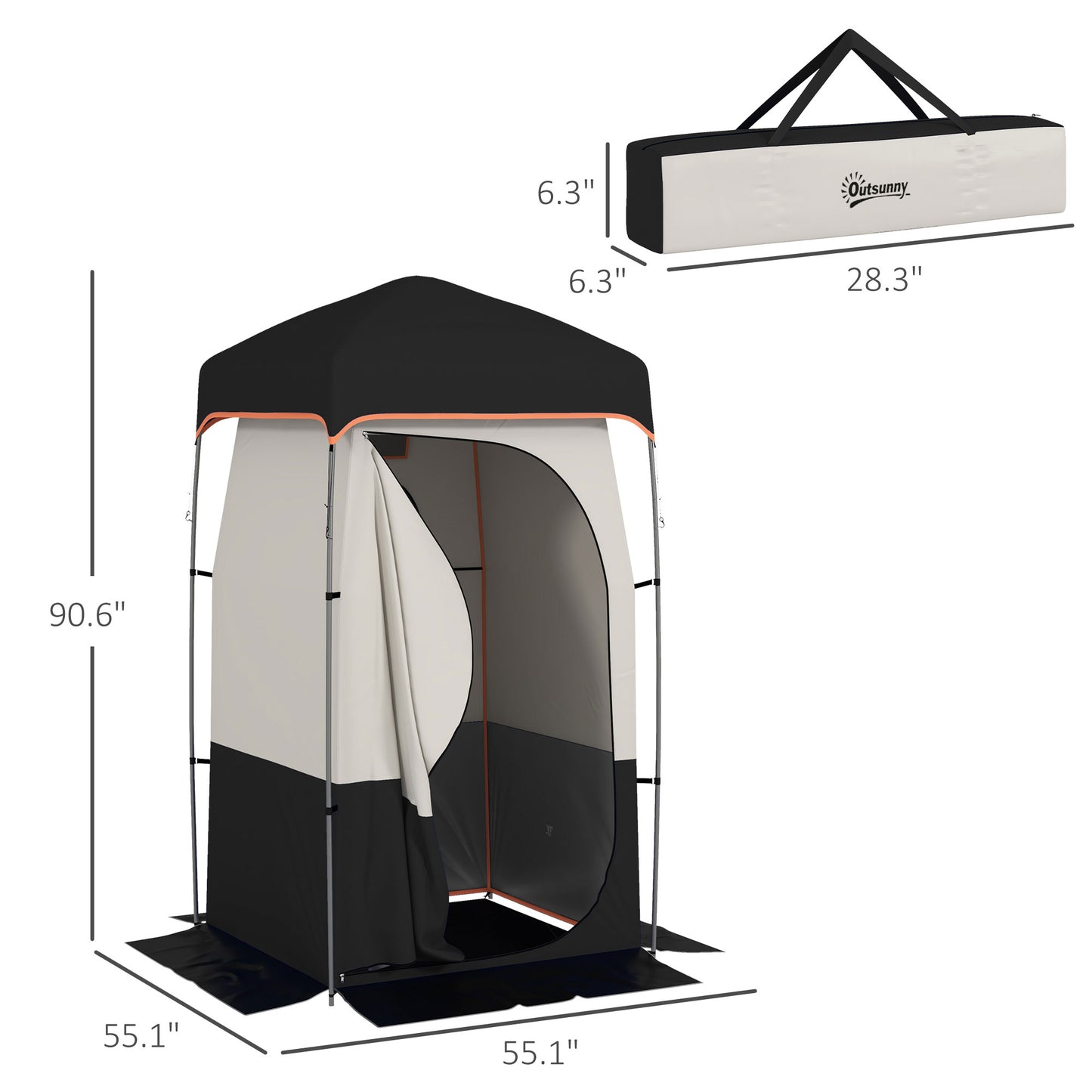 Portable Camping Shower Tent with Solar Shower Bag - Black