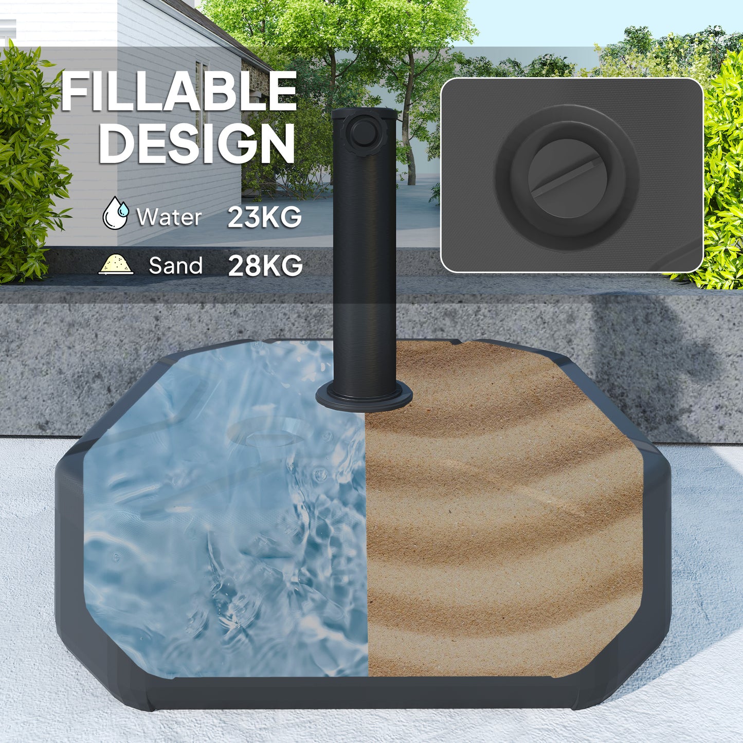 Heavy Duty Square Patio Umbrella Base - 55 lbs Sand Weight