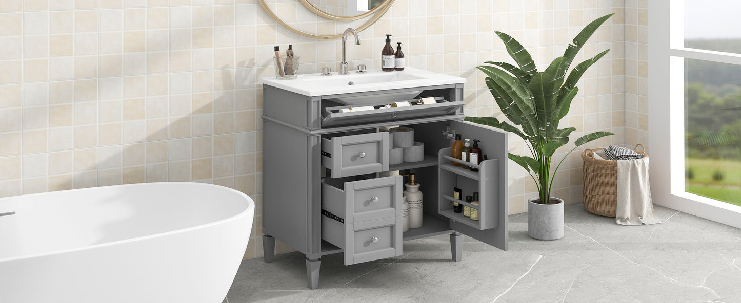 30'' Modern Bathroom Vanity with Sink & 3 Drawers - Grey