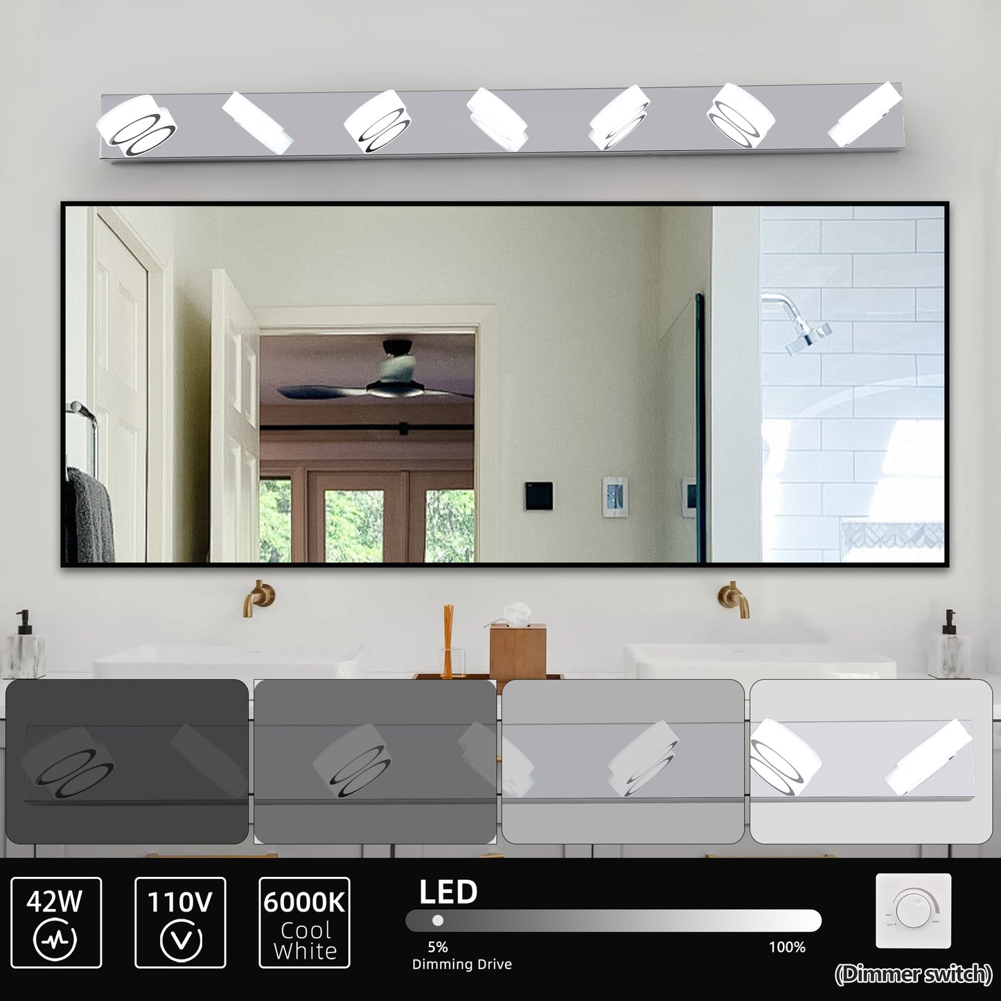 Modern 7-Light LED Vanity Light Fixture - Chrome & Acrylic Shades