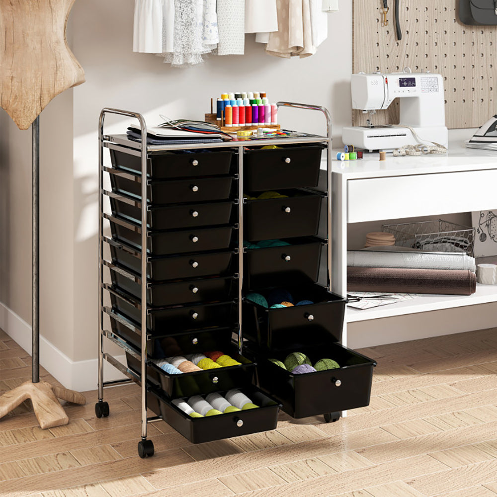 15-Drawer Rolling Storage Cart with Chrome Metal Frame