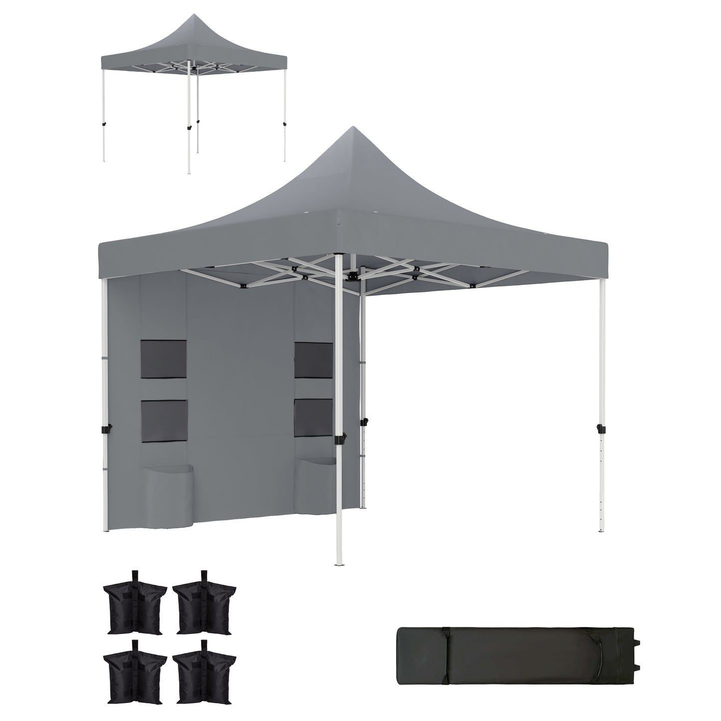 10'x10' Heavy Duty Pop Up Canopy Tent with Sidewalls - Gray