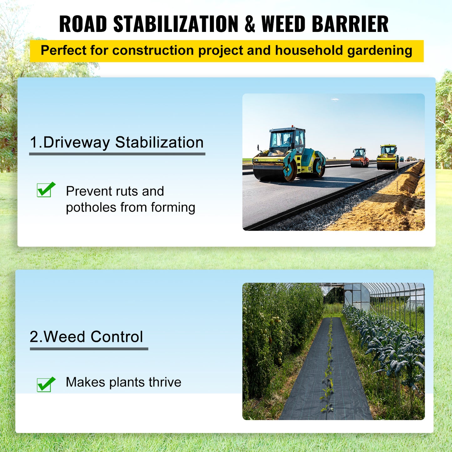 Heavy Duty Geotextile Fabric 12.5 x 50 ft Woven PP Land Stabilization Barrier