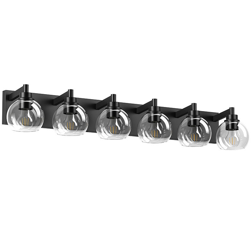 6-Light Bathroom Vanity Light Fixture - Rustic Black Glass Shade