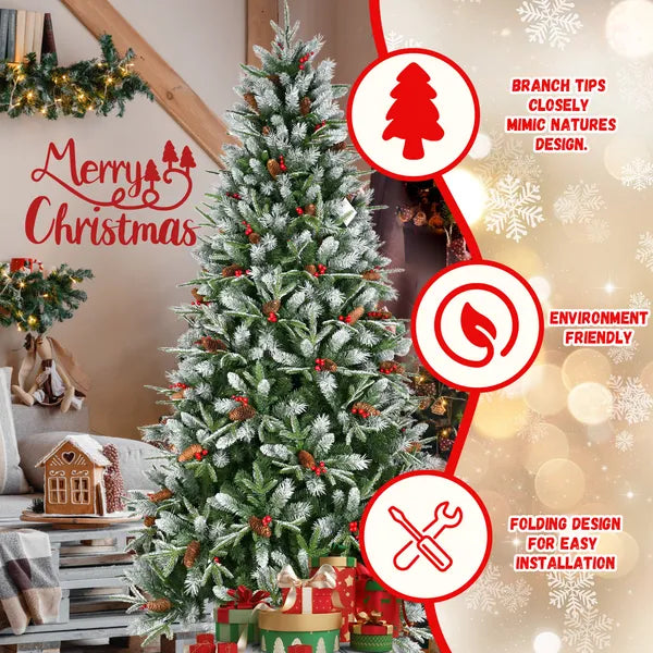 5ft Green Artificial Christmas Tree with Red Fruits & Pine Cones
