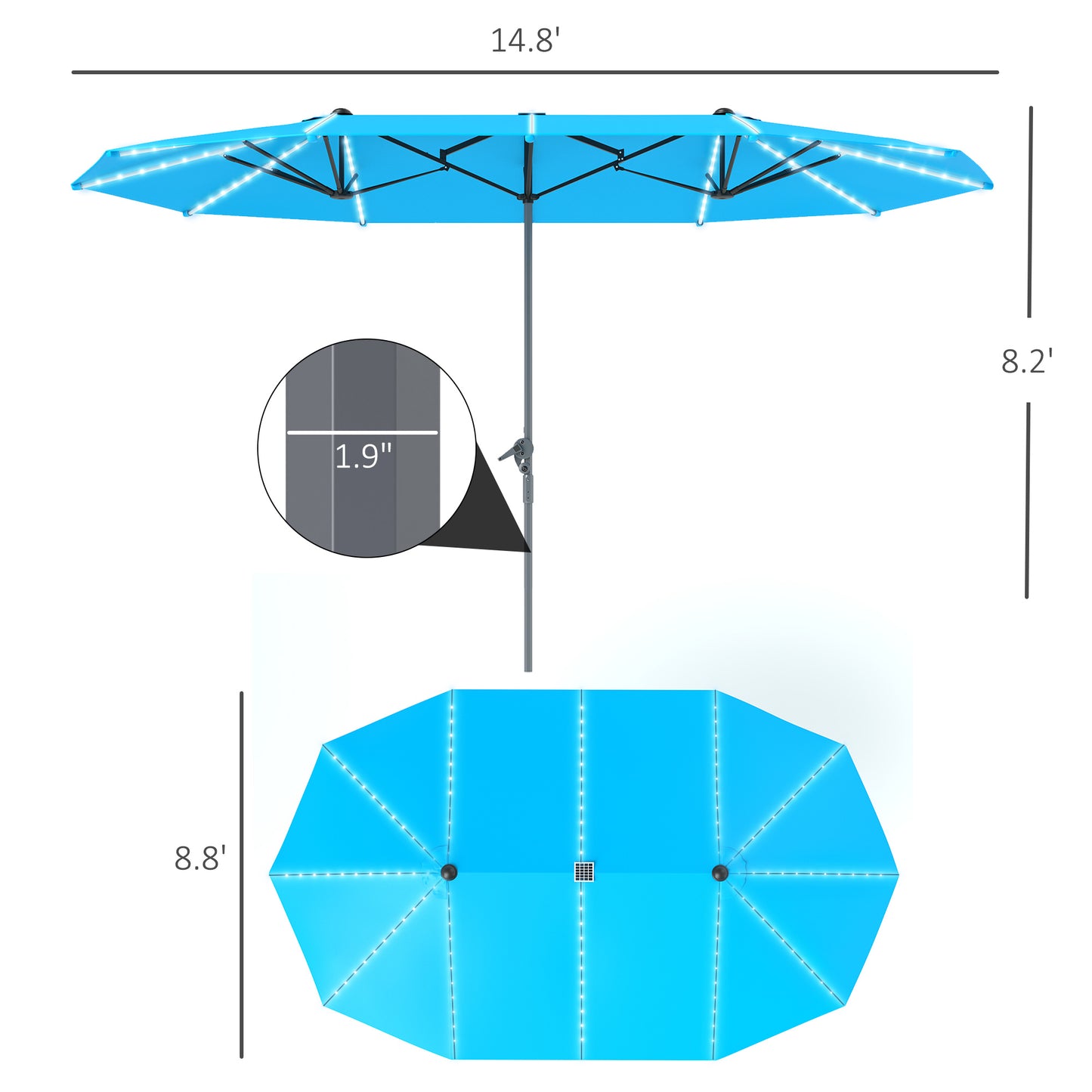 15ft Double-Sided Patio Umbrella with Solar Lights - Blue