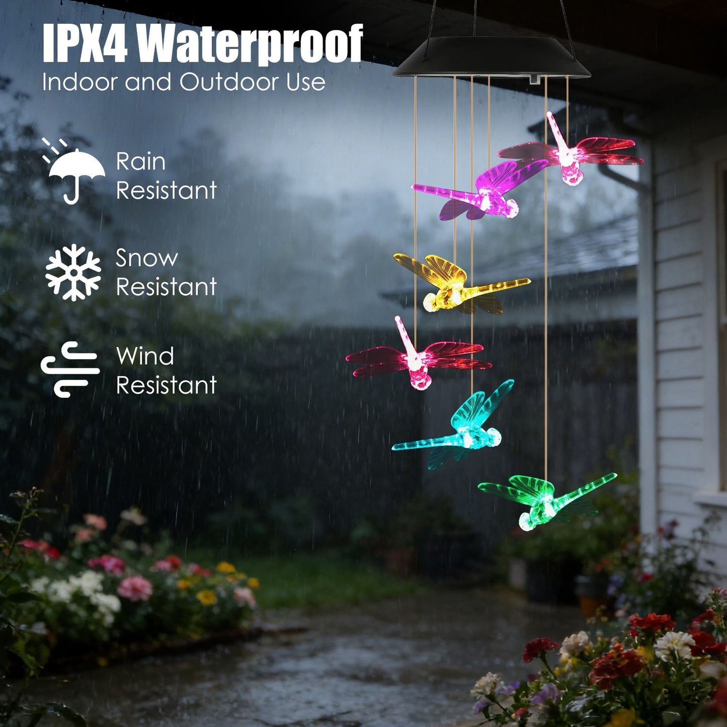 Solar Wind Chimes - 2 Pack Color Changing LED Dragonfly Lights