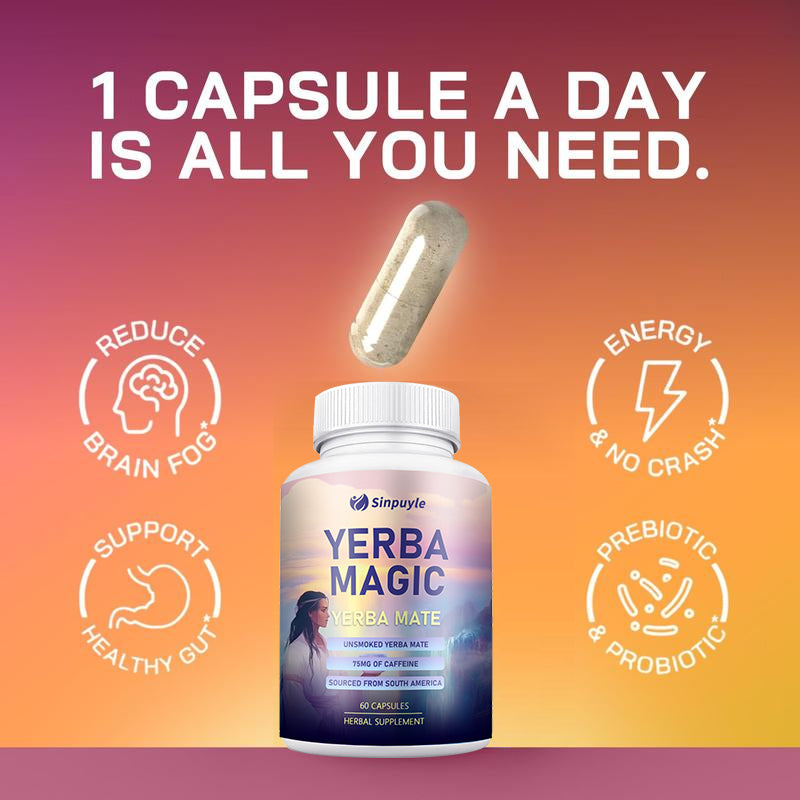Yerba Mate Gut Health Supplement Capsules - 60 Count Natural Energy