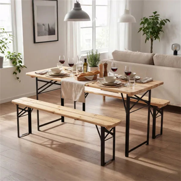 47" Foldable Picnic Table with 2 Benches - Outdoor Dining Set