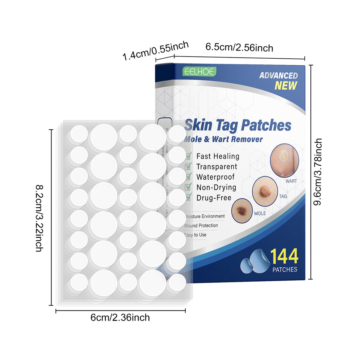 Skin Smoothing Patches 144PCS for Skin Tag & Mole Removal - 36PCS x 4 Sheets