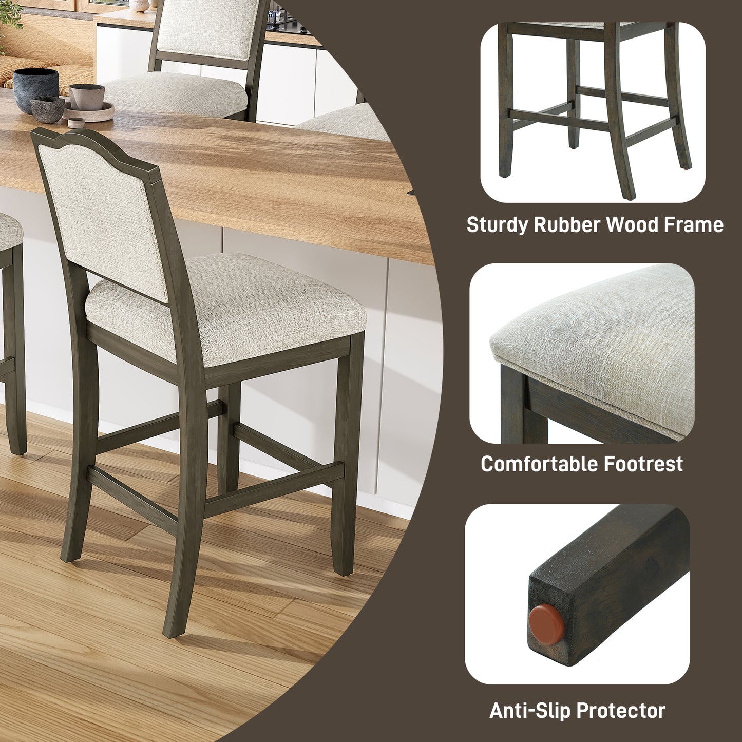 Counter Height Bar Stools Set Of 2 - Rustic Pack With Rubber Wood