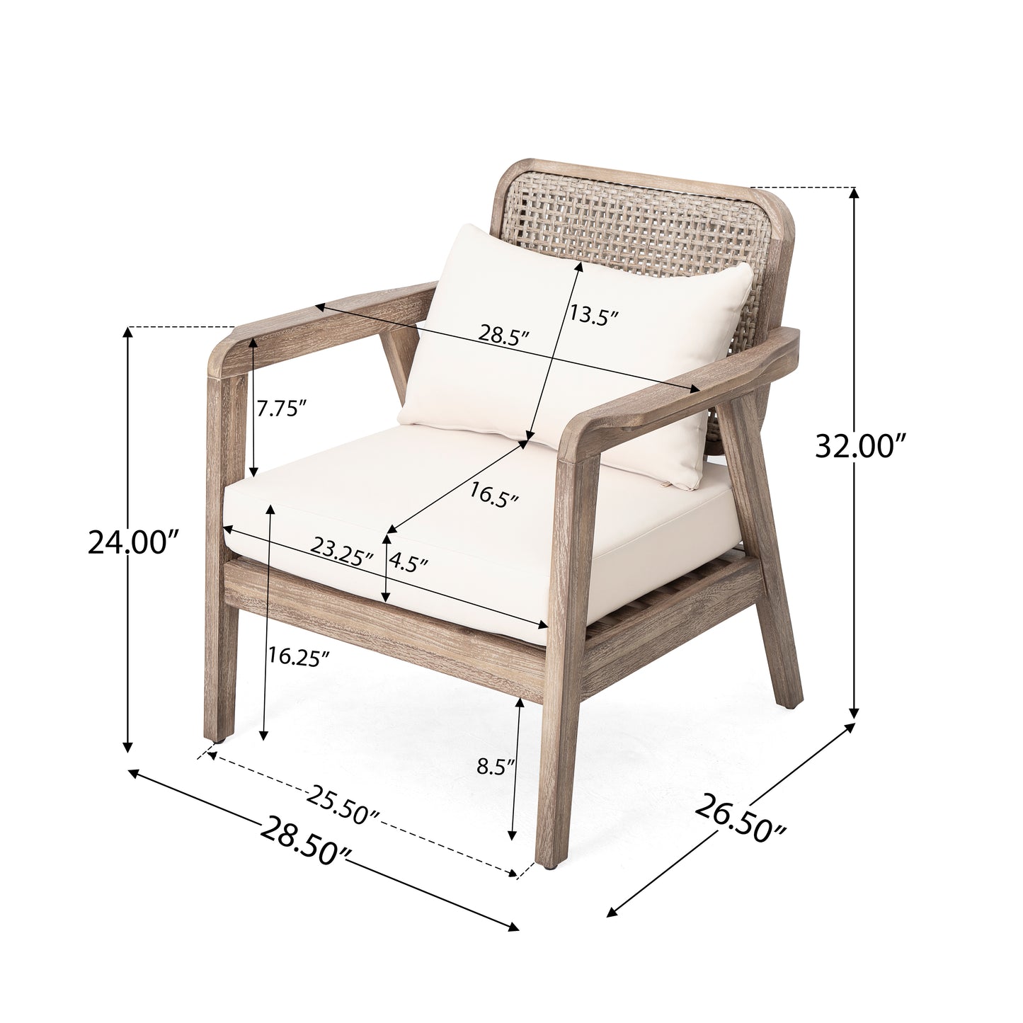 SET OF 2 Outdoor Acacia Wood Patio Club Chair, Furniture,Waterproof