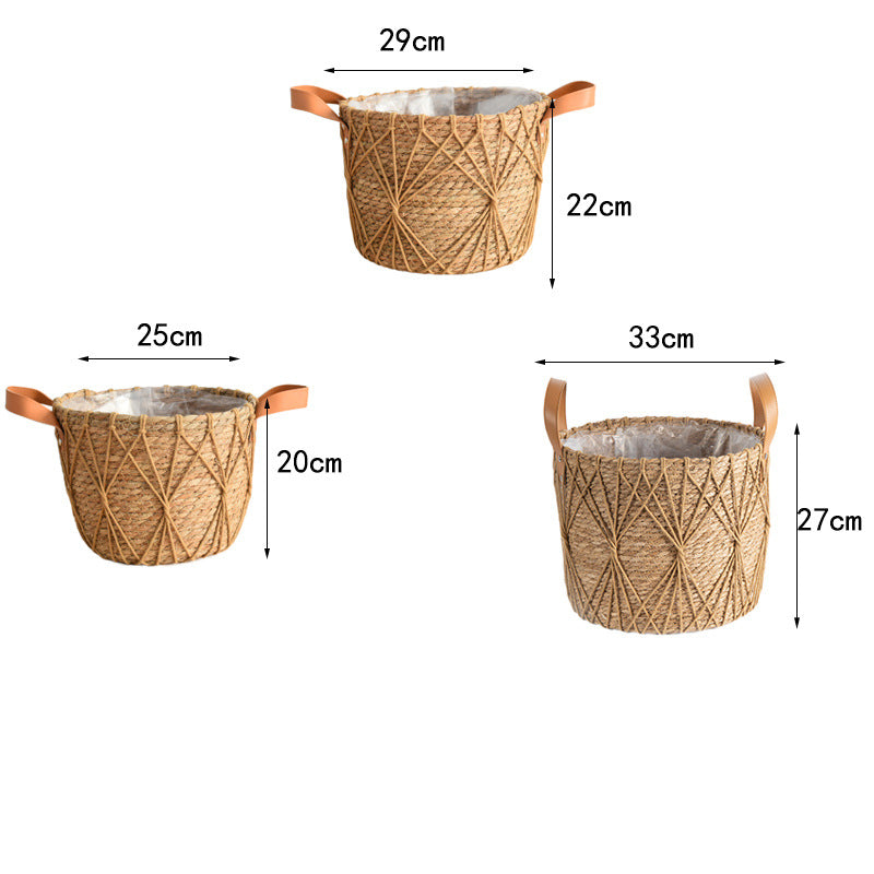Floor-standing Flower Basket with Woven Straw Design - Garden & Home Decor