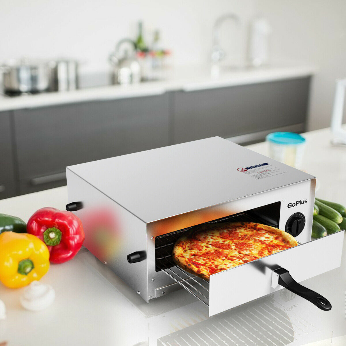 Commercial Stainless Steel Pizza Oven with Timer & Crumb Tray